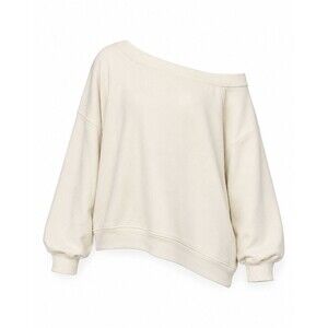 Musera Women’s Small Off Shoulder Sweatshirt Cream Asymmetrical Oversized